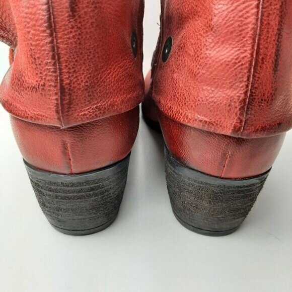 MJUS \ Chunky Heel Genuine Leather Booties w/ Foldover Detail Red Sz 8 US Eur 39 - Picture 10 of 15